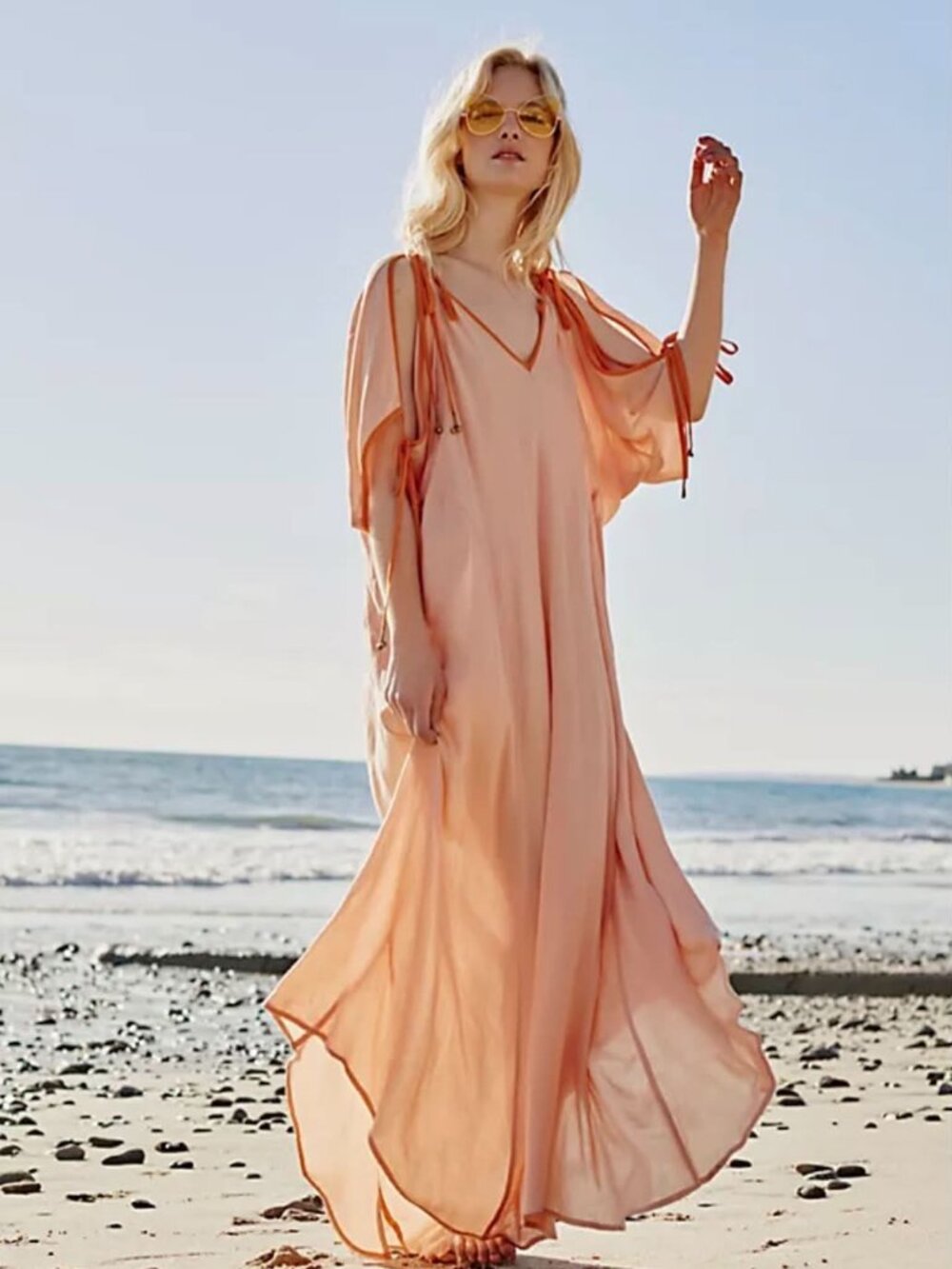Free People Endless Summer Easy Morning Cutout Maxi Dress Peach